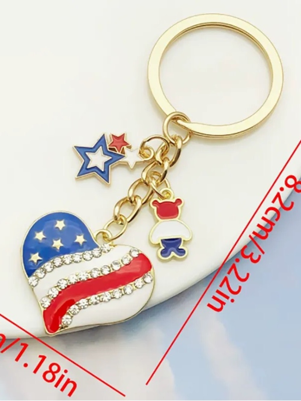 Gold-Tone Patriotic Heart Keychain Charm - Blue, Red & White